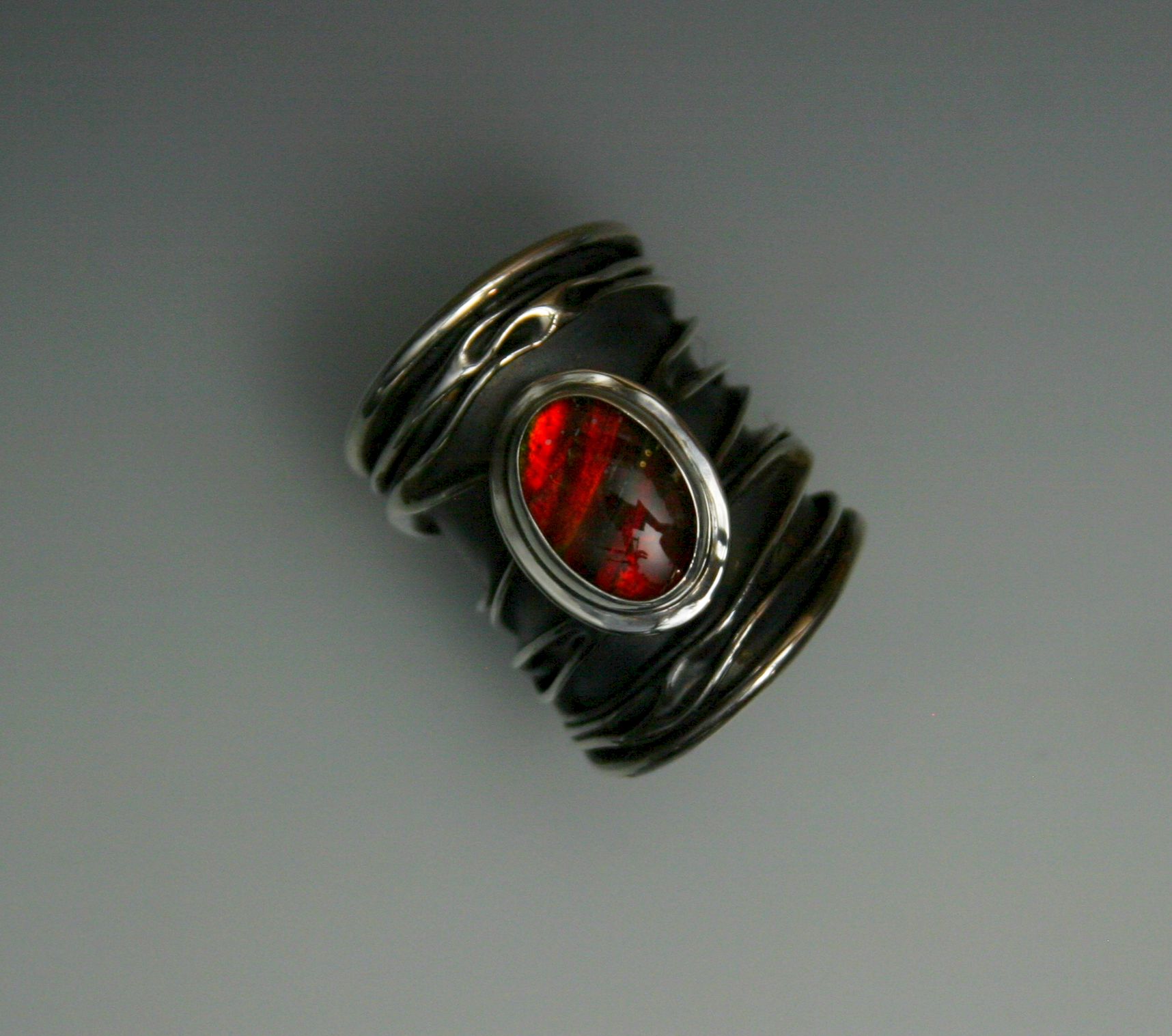 red ammolite ring